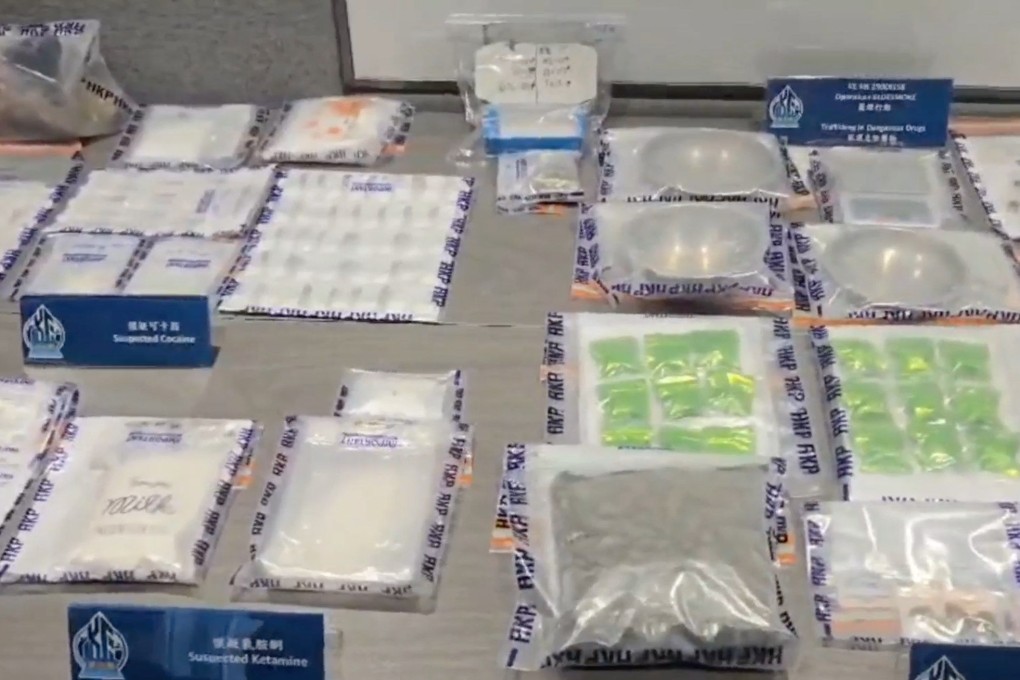 Hong Kong police display various suspected drugs seized in a recent case. Photo: Handout