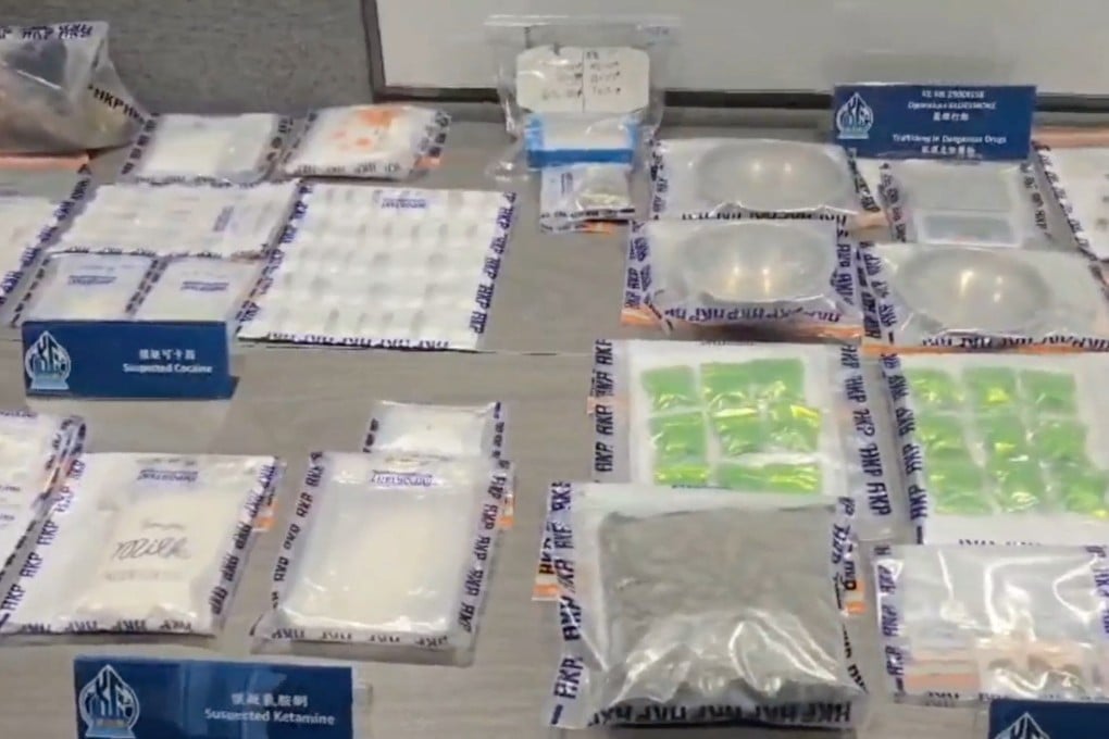 Hong Kong police display various suspected drugs seized in a recent case. Photo: Handout