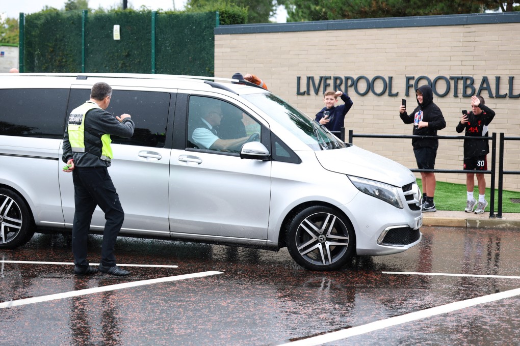 A van reportedly carrying Alexander Isak arrives at Liverpool’s training ground on Monday ahead of his British record transfer deal to the club from Newcastle. Photo: Reuters
