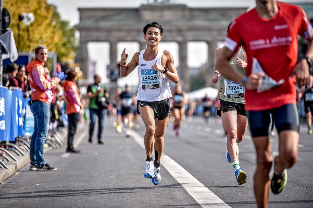 Dennis Lui, Hong Kong’s first runner to complete the seven major world marathons in under three hours each, runs his third Berlin Marathon, in 2022. Photo: courtesy of Dennis Lui