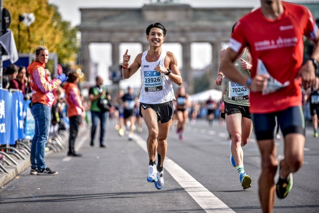 Dennis Lui, Hong Kong’s first runner to complete the seven major world marathons in under three hours each, runs his third Berlin Marathon, in 2022. Photo: courtesy of Dennis Lui