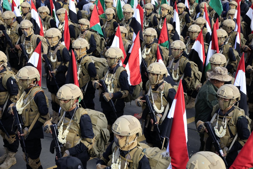 Houthi fighters participate in a protest against Israel in Sanaa, Yemen on Friday. Photo: EPA