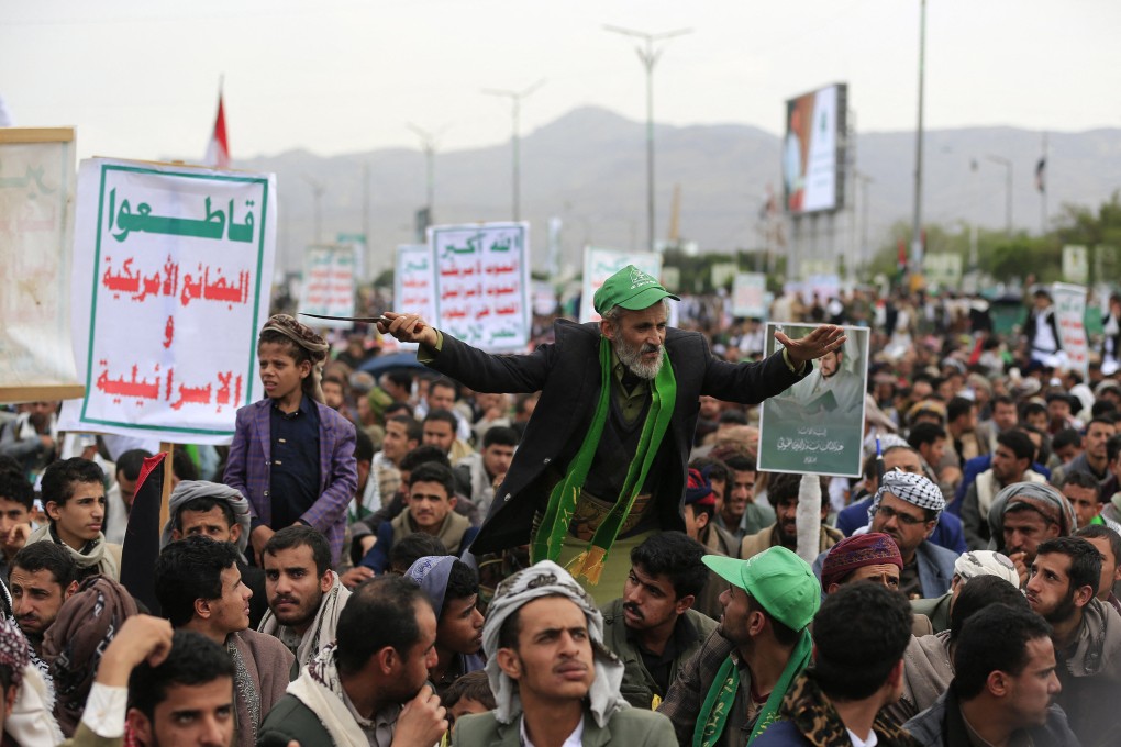 Yemenis during a rally in solidarity with Palestinians in the Houthi-run capital Sanaa on Friday. On Sunday, Houthis raided UN offices in Sanaa, detaining 11 UN employees. Photo: AFP / Getty Images / TNS