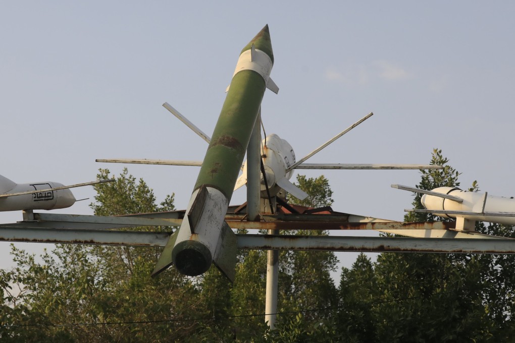 A display of Houthi-made mock missiles and drones in Sanaa, Yemen. Photo: EPA