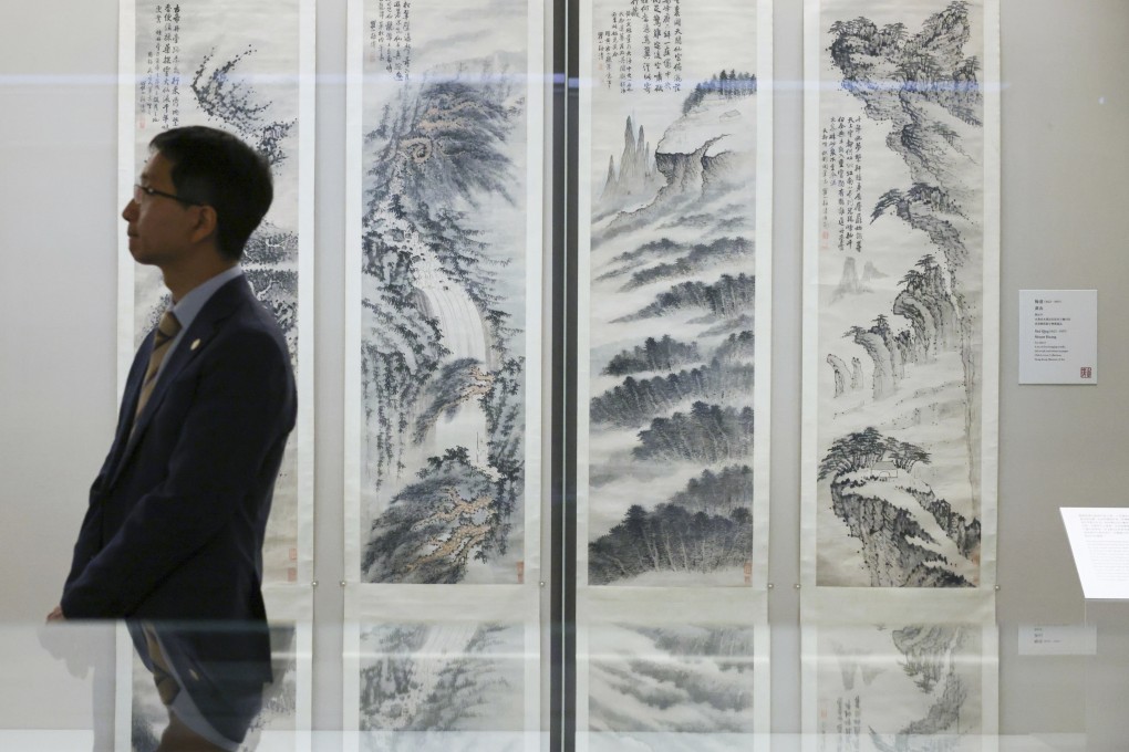 Chinese landscape paintings are displayed at “The Pride of Hong Kong: Three Preeminent Collections of Ancient Paintings and Calligraphies”, an exhibition now on at the Hong Kong Museum of Art. Photo: Nora Tam