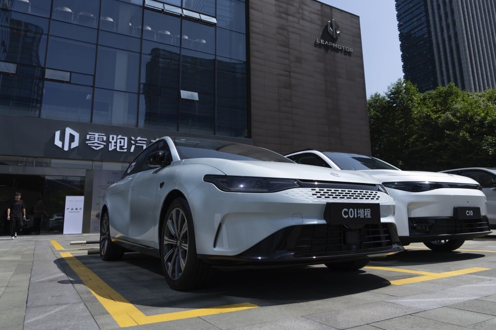 Leapmotor vehicles are parked outside a showroom in Hangzhou in eastern China’s Zhejiang province. Photo: AP