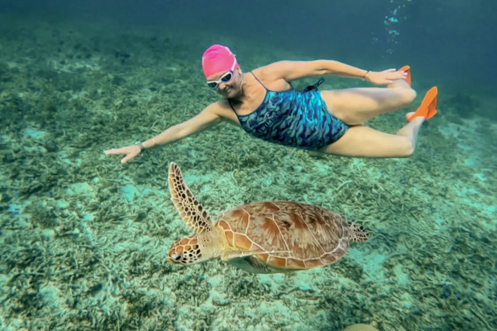 Swimming around Indonesia’s Gili Islands, home to corals and Hawksbill turtles. Photo: All Blue Swim Tours
