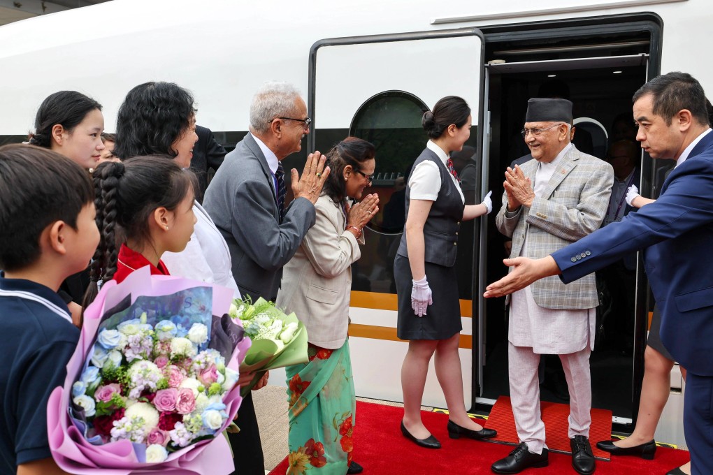 Nepali Prime Minister K.P. Sharma Oli arrives in Beijing on Tuesday. He is among more than a dozen state leaders who took a high-speed train to Beijing this week to attend Wednesday’s Victory Day parade. Photo: Xinhua