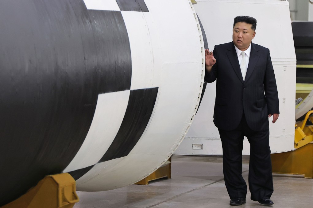 North Korea’s leader Kim Jong-un inspecting an unnamed location in North Korea. Kim visited a research institute behind the development of ICBMs on Sunday, KCNA reported. Photo: KCNA/KNS/dpa