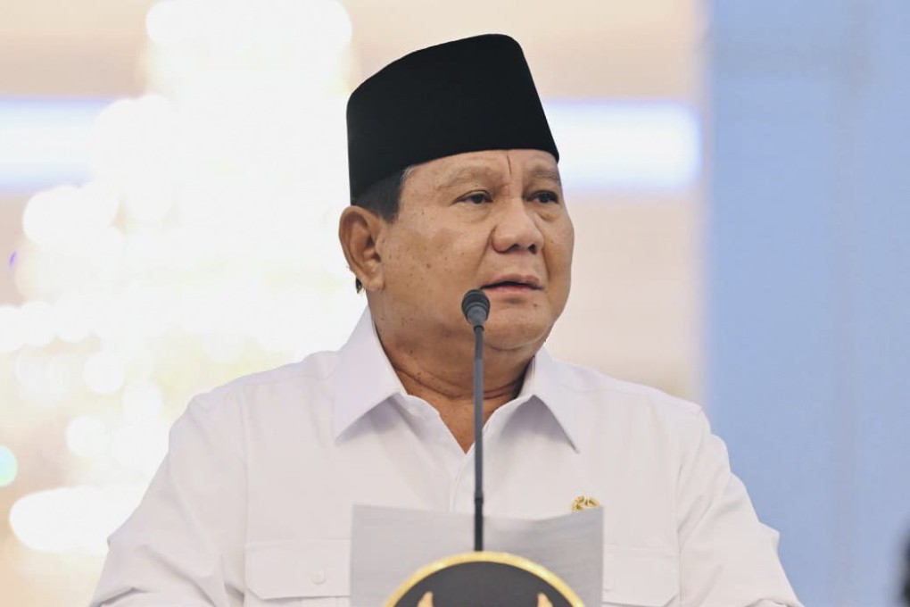 Indonesia’s President Prabowo Subianto speaks about the recent violent protests during a press conference at the presidential palace in Jakarta on Sunday. Photo: Handout/EPA