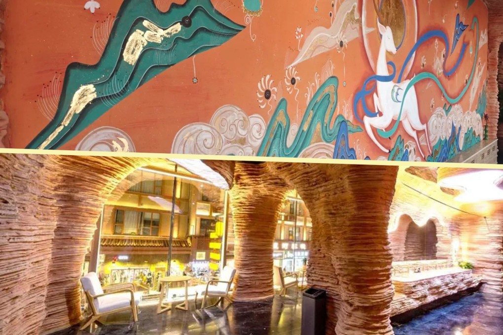 A public toilet at a night market in China has become an unexpected viral tourist attraction, with many people commenting that they felt as if they had stumbled into a cave. Photo: SCMP composite/RedNote