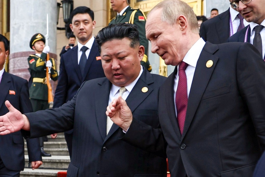 Russian President Vladimir Putin (second right) and North Korean leader Kim Jong-un leave a reception following a military parade to commemorate the 80th anniversary of the end of World War II in Beijing on Wednesday. Photo: Sputnik, Kremlin Pool Photo via AP