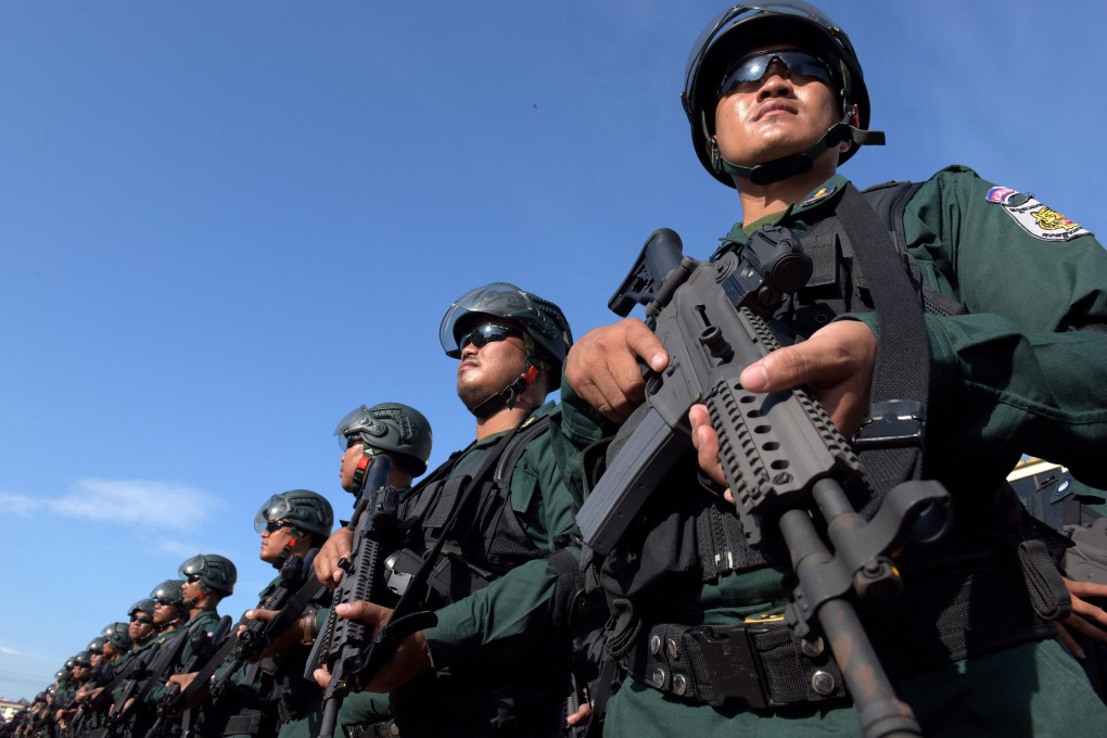 Cambodian armed police stand in formation during an inspection ceremony in Phnom Penh in 2018. Photo: AFP