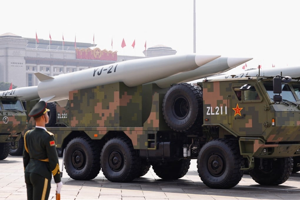China’s YJ-21 anti-ship missiles are displayed during a military parade in Beijing to mark the 80th anniversary of the end of World War II on Wednesday. Photo: Reuters