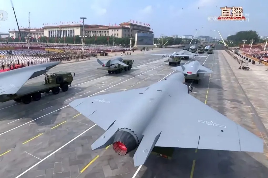 A rear view of the “Type B” drone on display during Beijing’s Victory Day parade on Wednesday. The showcase has sparked renewed speculation about China’s aerial combat advances. Photo: CCTV