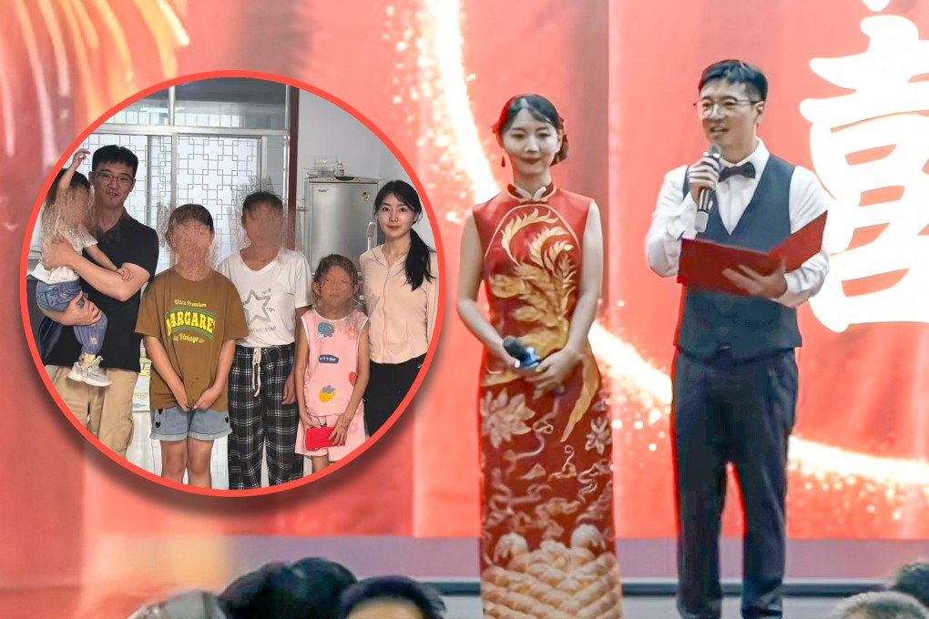 A Chinese couple saved money by skipping traditional wedding customs like a wedding car and plush decorations before donating what they saved to three impoverished children. Photo: SCMP composite/Douyin