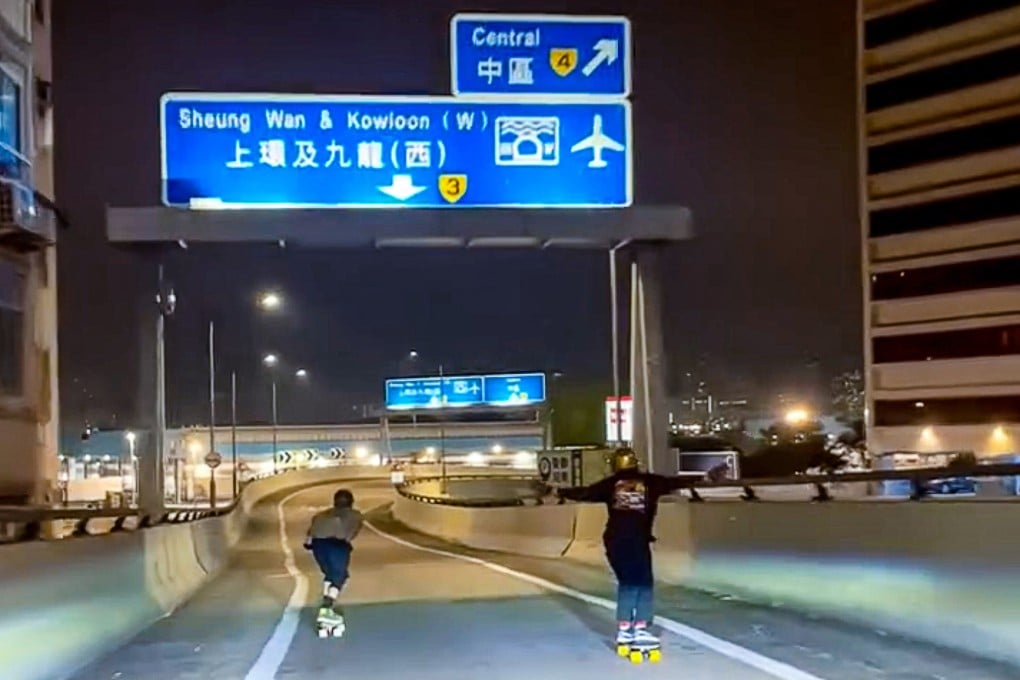 A video showing two young people skateboarding on the Hill Road flyover has gained more than 300,000 views on social media. Photo: Handout
