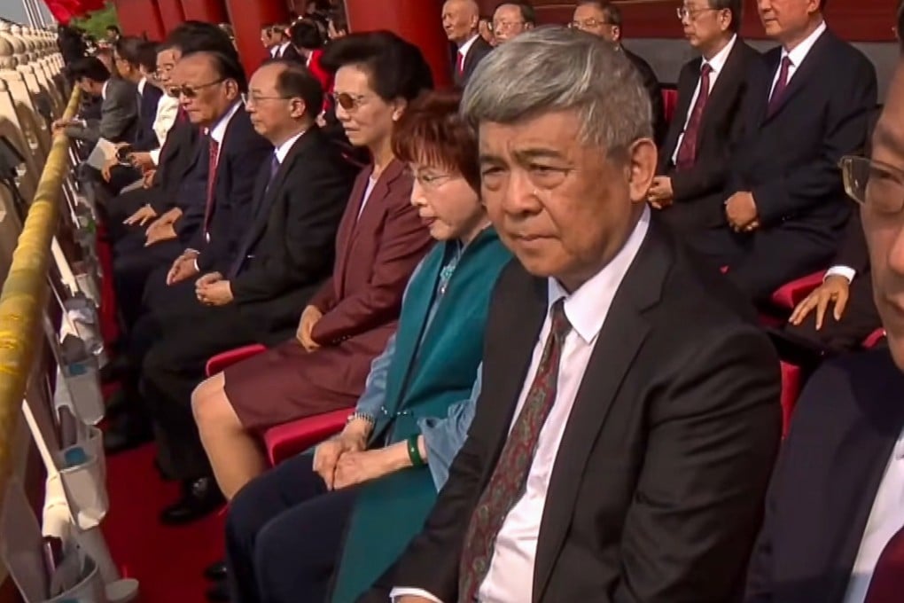 Former KMT chairwoman Hung Hsiu-chu (in green) drew criticism for attending the Beijing parade despite government warnings. Photo: CCTV