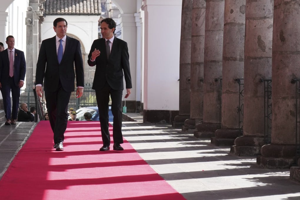 US Secretary of State Marco Rubio (left) meets Ecuador’s President Daniel Noboa at the presidential palace in Quito on Thursday. Photo: AP