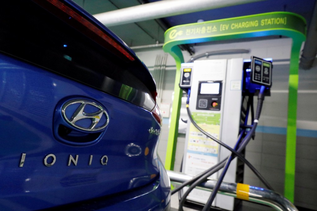 A Hyundai Motor’s electric car Ioniq at a electric charging station in Seoul. Photo: Reuters