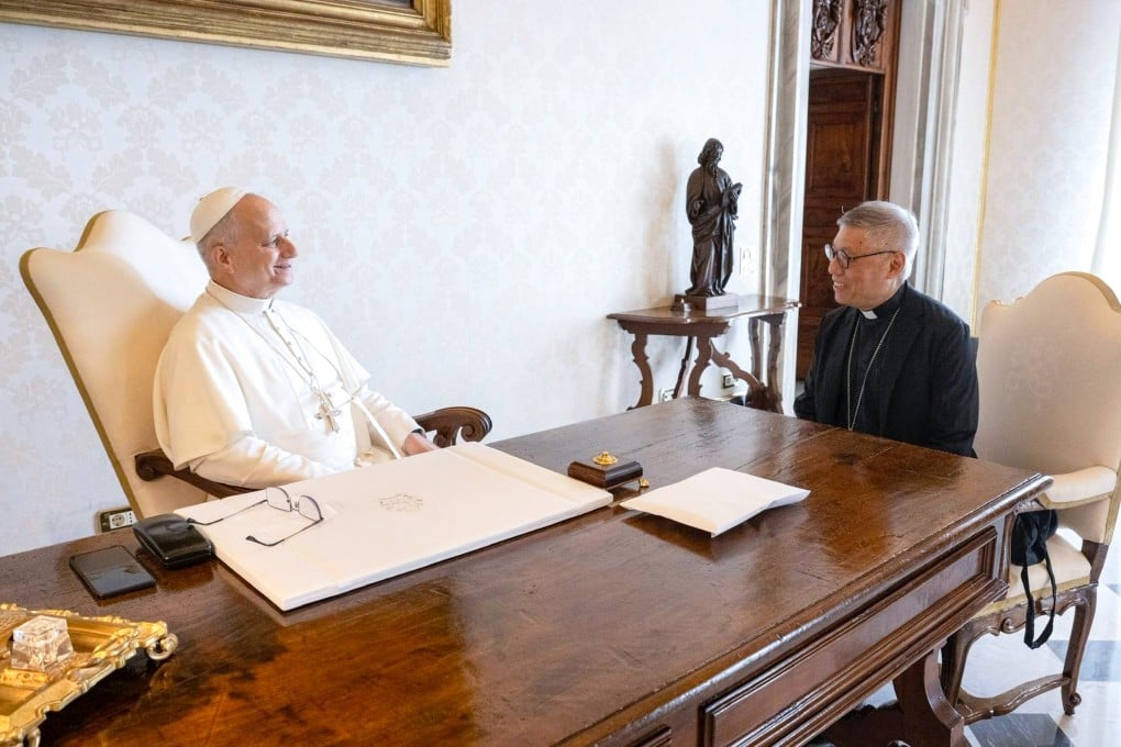 Cardinal Stephen Chow of Hong Kong (right) speaks with Pope Leo XIV on September 2 at the Apostolic Palace in the Vatican. Both held an in-depth exchange on the situation of the Church in China. Photo: Handout