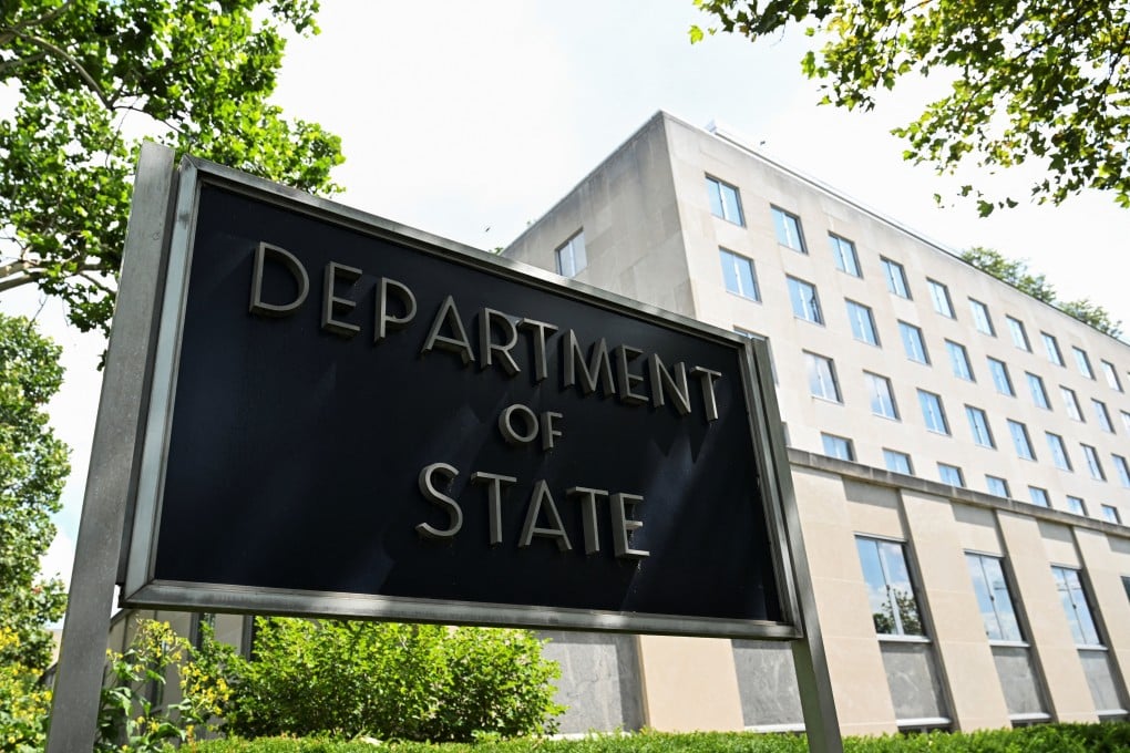 A US State Department sign outside the State Department building in Washington on July 11. Photo: Reuters