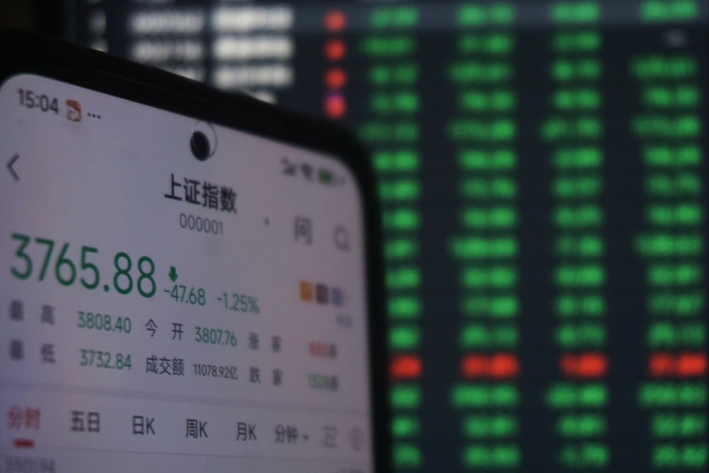 A Chinese stock index is seen on a mobile app. Photo: Costfoto/NurPhoto via Getty Images