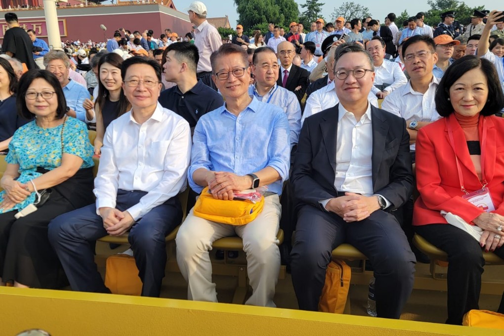 Writing on his weekly blog on Sunday, Hong Kong’s finance chief Paul Chan (centre) says the Victory Day military parade in Beijing earlier this week was a “testament” to China’s commitment to safeguarding peace through strength. Photo: Handout