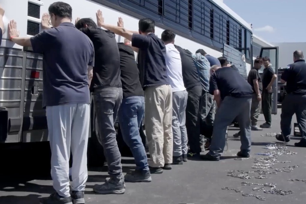 Workers being detained at the raid on Thursday. Photo: US Immigration and Customs Enforcement via EPA
