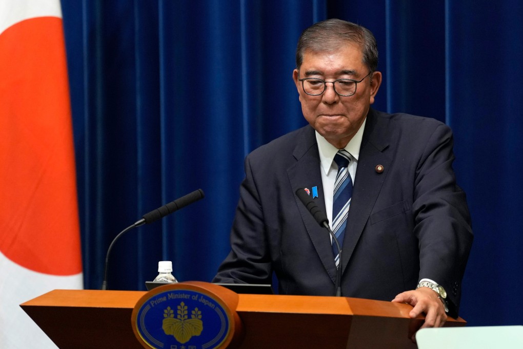 Shigeru Ishiba attends a press conference on Sunday to announce his resignation as Japan’s prime minister. Photo: Bloomberg/Xinhua