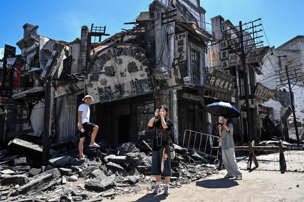 People visit the set of Dead to Rights, a Chinese film about the 1937 Nanking massacre, in Shanghai Film Park in Shanghai on August 27. Photo: AFP