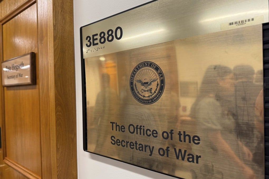 A new sign hangs at the Pentagon after President Donald Trump signed an executive order to rebrand the Department of Defence the Department of War in Washington, US, on September 5. Photo: AP