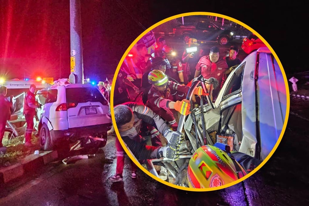 A nurse in Thailand stopped to help at a car accident, only to find that the trapped driver was her boyfriend, and she was unable to save him. Photo: SCMP composite/Facebook