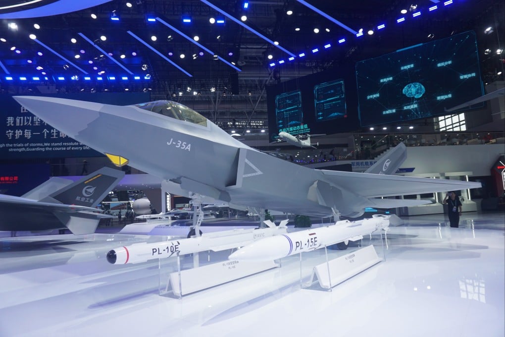 A model of the J-35A stealth fighter jet is pictured at the Zhuhai Air Show Centre in November 2024. Photo: NurPhoto via Getty Images