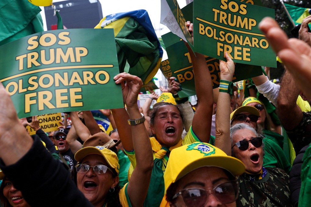 Supporters of former Brazilian president Jair Bolsonaro protest in Sao Paulo on Sunday. Photo: Reuters