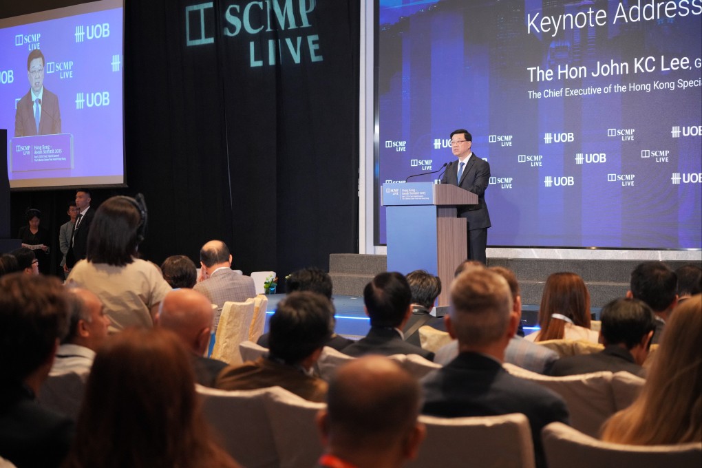 Partipants at the Hong Kong-Asean Summit listen to Chief Executive John Lee Ka-chiu delivering the keynote address at The Fullerton Ocean Park Hotel in Aberdeen, Hong Kong, on September 9. Photo: May Tse