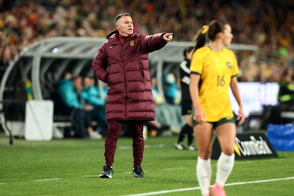 Ante Milicic gives instructions to his China players during a friendly against Australia at Accor Stadium in Sydney. Photo: AFP