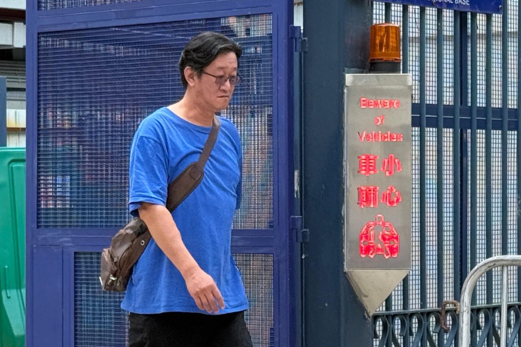 Ng Chiu-fai, 55, the father of wanted Hong Kong activist Agnes Ng, leaves Sheung Shui Police Station on Thursday. Photo: Handout