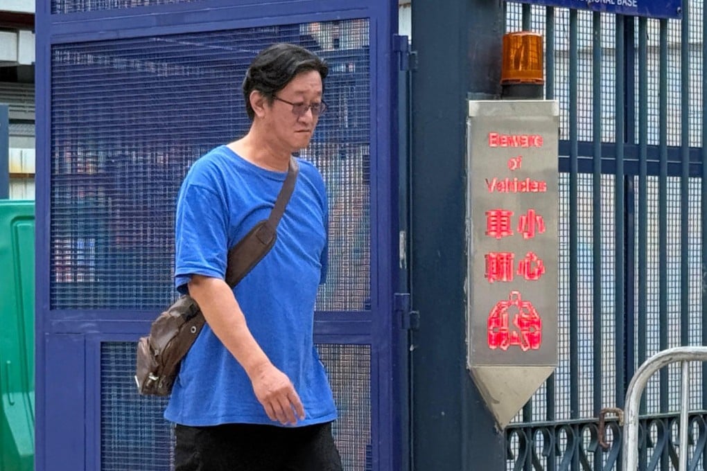 Ng Chiu-fai, 55, the father of wanted Hong Kong activist Agnes Ng, leaves Sheung Shui Police Station on Thursday. Photo: Handout