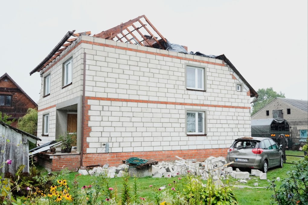 A car damaged by debris falling from a destroyed roof, after drones violated Polish airspace, in Wyryki near Lublin, Poland, on Thursday. Photo: AP
