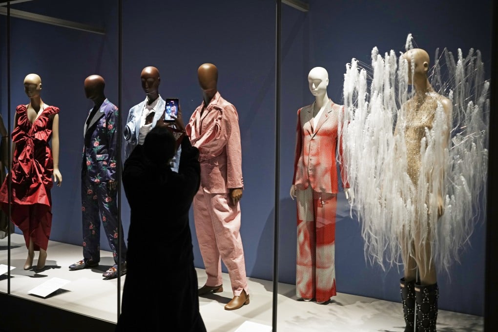 Various designs are displayed during a press preview for “Dress, Dreams and Desire: Fashion and Psychoanalysis” at The Museum at FIT in New York. The exhibition showcases designer pieces that delve into desire and identity. Photo: AP