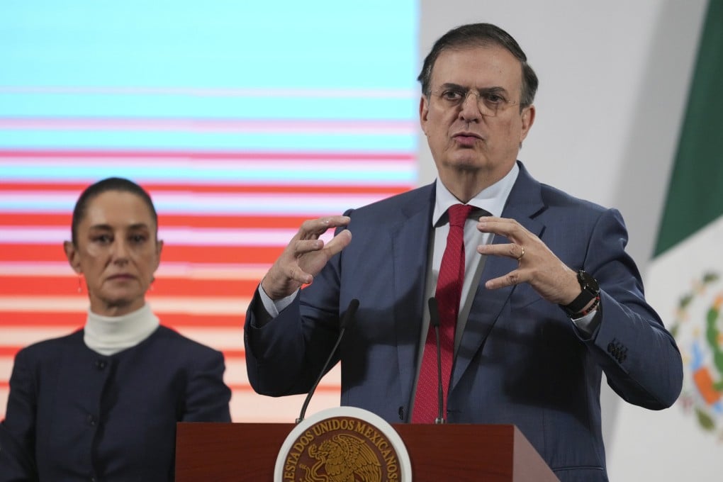 Mexican Economy Secretary Marcelo Ebrard speaks during President Claudia Sheinbaum’s daily morning press conference at the National Palace in Mexico City in February. Photo: AP