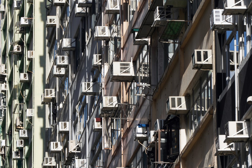 Air conditioners are seen on the side of a residential building in Wan Chai on August 27. Photo: Sam Tsang