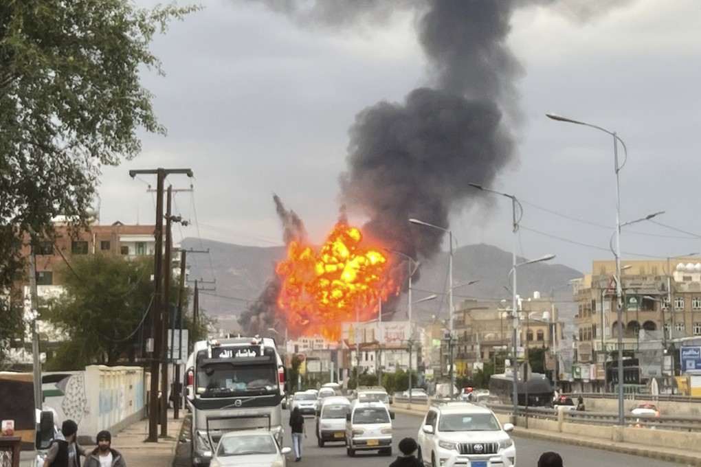 Flames and smoke rise following Israeli air strikes in Sanaa, Yemen, on Wednesday. Photo: AP