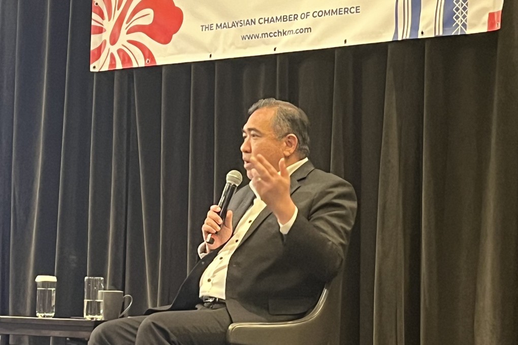 Malaysian Transport Minister Anthony Loke speaking at a Malaysian Chamber of Commerce Hong Kong and Macau event on Wednesday. Photo: Jean Iau