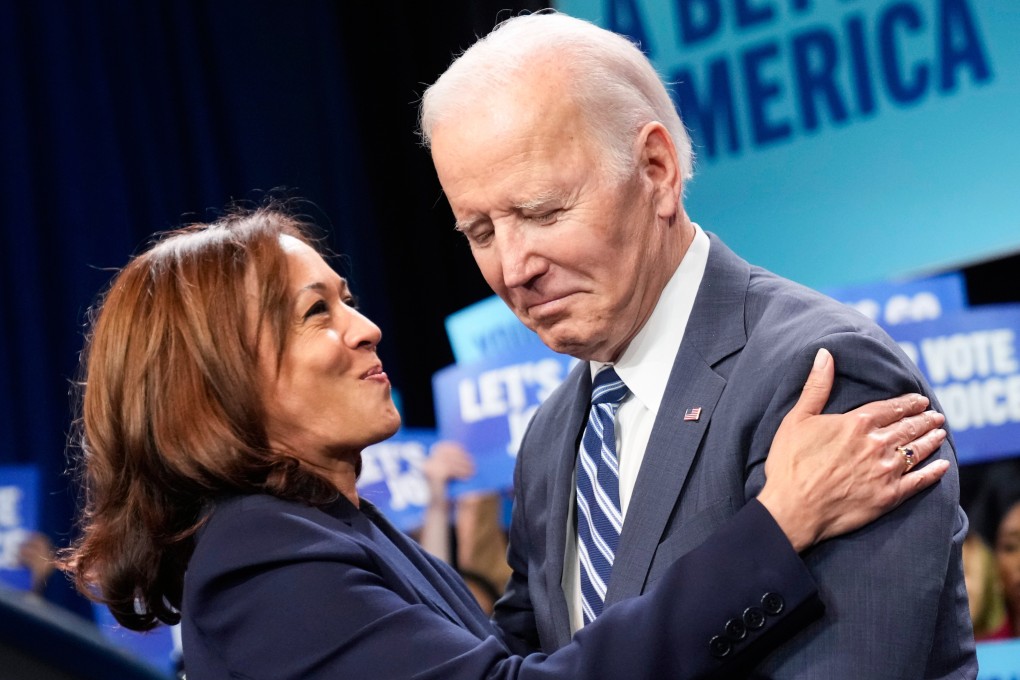 US Vice-President Kamala Harris hugs President Joe Biden in Washington in November 2022. Photo: AP