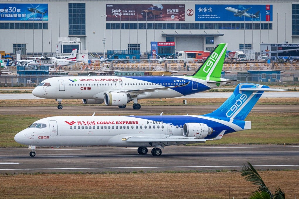 C909 passenger aircraft and C919 passenger aircraft taxi ahead of the Airshow China on November 9, 2024, in Zhuhai, Guangdong province. Photo: VCG via Getty Images