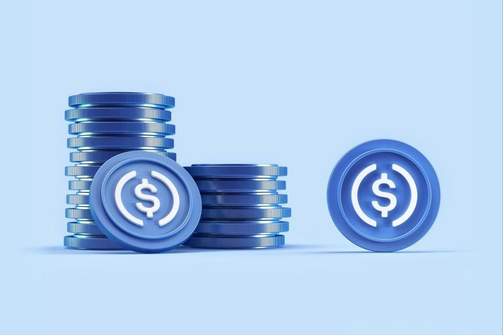 Shutterstock Stock Illustration ID: 2548670377 - Usd Coin Usdc isolated cryptocurrency coin stacks on soft blue background. Design suitable for illustrating stablecoin and blockchain concepts. High quality 3D rendering.