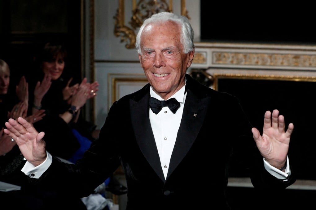 Italian designer Giorgio Armani appears at the end of his Haute Couture Spring-Summer 2019 collection show in Paris in January 2019. Photo: Reuters