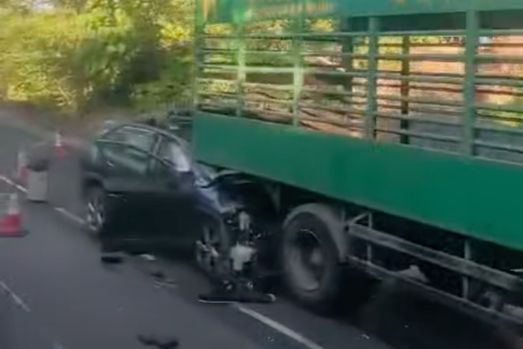 A Hong Kong woman has died after the car she was driving crashed into a truck near the border with mainland China. Photo: Handout